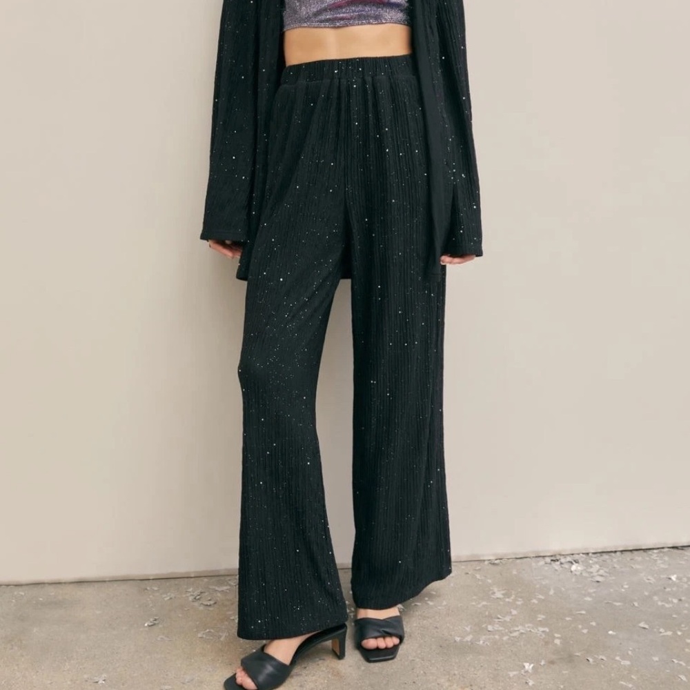 CIDER glitter high waisted wide leg black pants in Size S GIRLS NIGHT OUT
